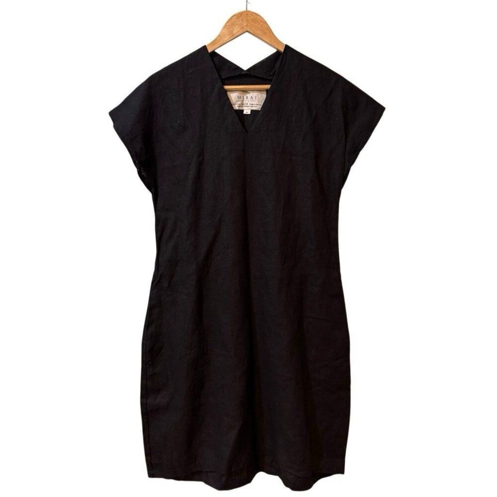 Mirai Black Linen Mini Dress Size XS Minimalist Quiet Luxury Swing Capsule